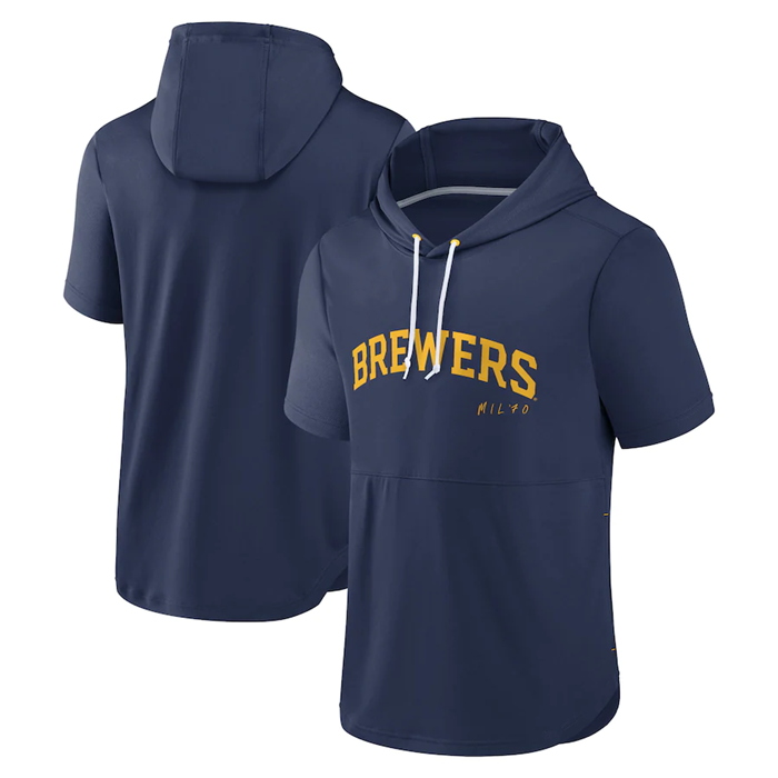 Men's Milwaukee Brewers Navy Sideline Training Hooded Performance T-Shirt